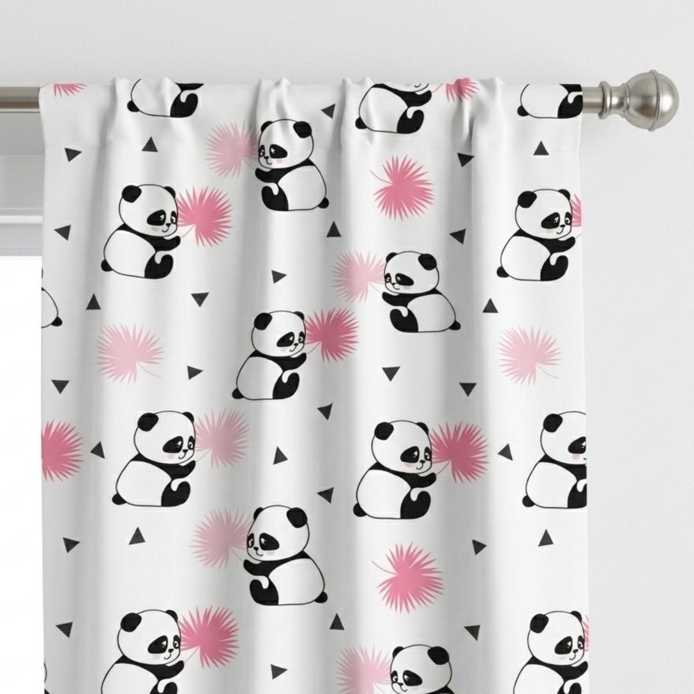 Ambesonne Panda Window Curtains 2-Panel Set 56x63 Pink Palm Leaf Microfiber NEW - Picture 1 of 7